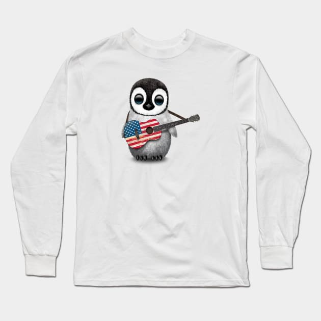 Baby Penguin Playing American Flag Guitar Long Sleeve T-Shirt by jeffbartels